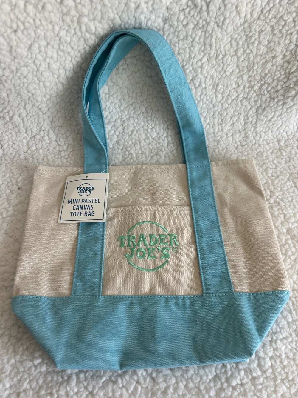 Trader Joe’s Mini Pastel Canvas Tote Bag in Light Blue